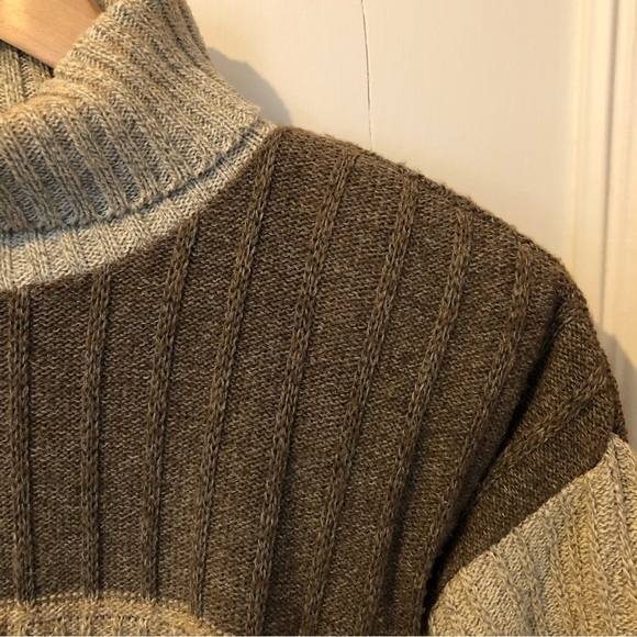 Vintage Wool Cotton Blend Chunky Knit Oversize Turtleneck Sweater Medium - Picture 3 of 8